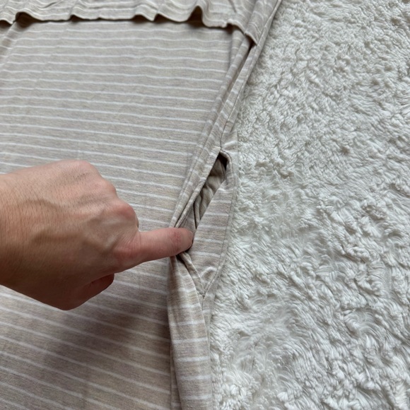 Kindred Bravely Eleanora Bamboo Maternity Nursing Dress M Oatmeal Stripe Beige - Picture 8 of 11